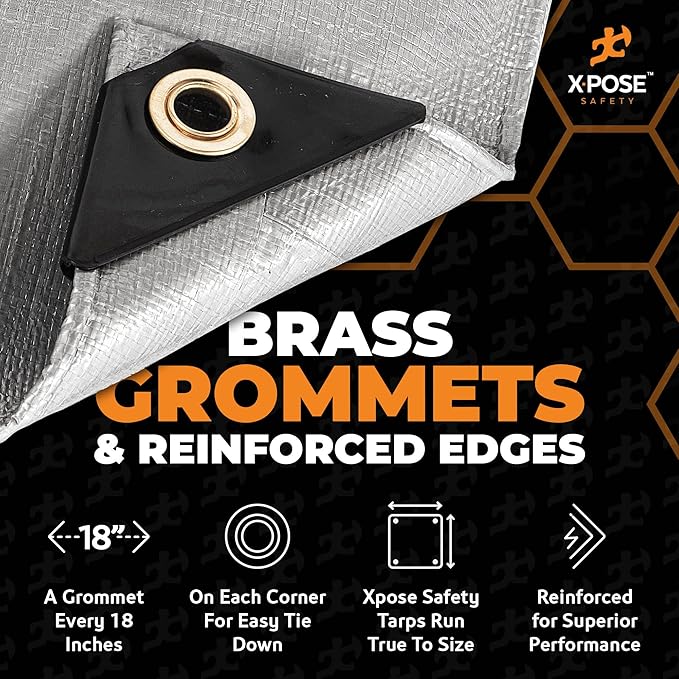 Heavy Duty Silver Poly Tarp 7' X 20' - Multipurpose Protective Cover - Durable, Waterproof, Weather Proof, Rip and Tear Resistant - Extra Thick 12 Mil Polyethylene - by Xpose Safety