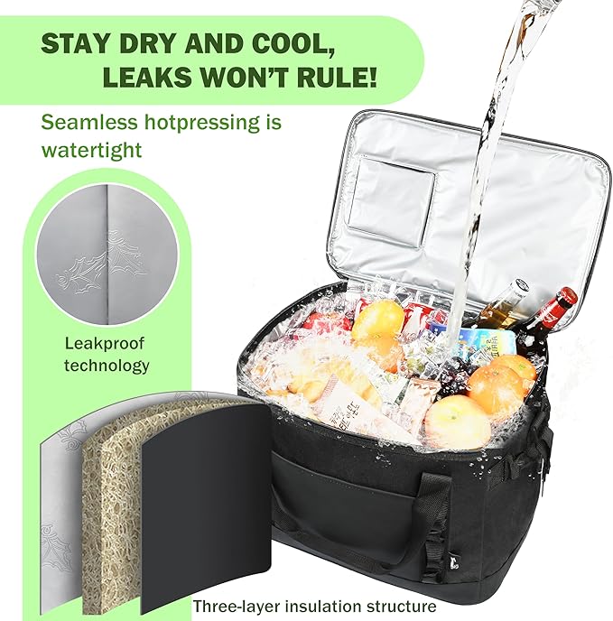 Tirrinia Large Cooler Bag Insulated, 48 Cans Leakproof Soft Camping Coolers, Portable Beach Cooler with Shoulder Strap for Picnic, Beach, Travel Road Trip
