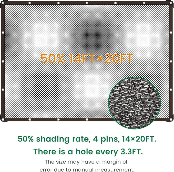 50% 14 X 20 FT Black Shade Cloth, Outdoor Woven Sun Shade with Grommets, Durable Breathable Netting Shading Antifreezing for Patio, Garden, DIY Home, Plants Cover, Greenhouse, Dog Kennel