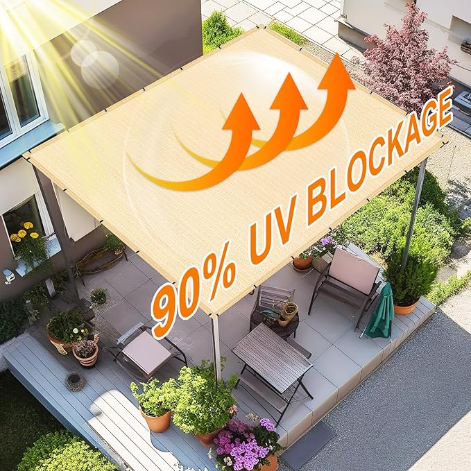 Artpuch 90% Sun Shade Cloth, 6 x 10 FT Pergola Shade Cover Canopy with Grommets, Sun Screen Fabric Tarp for Patio, Outdoor, Garden, Backyard, Wheat