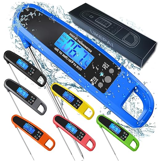 Instant Read Meat Thermometer for Kitchen Cooking, Ultra Fast Precise Waterproof Digital Food Thermometer with Backlight, Magnet and Foldable Probe for Deep Fry, Outdoor BBQ, Grill(Blue)