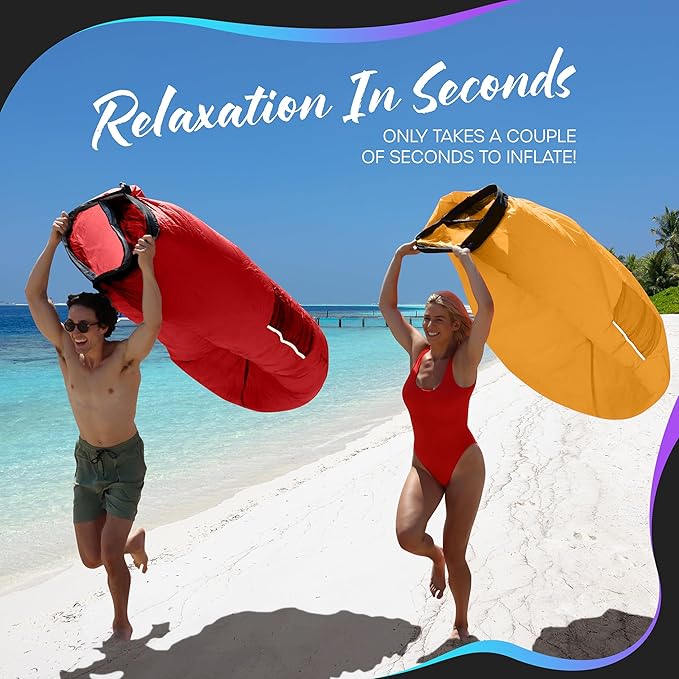 Nevlers 2 Pack Inflatable Loungers Air Sofa Couch | Perfect for Beach Chair Camping Chairs or Portable Hammock |Travel Bag Pouch, Pegs & 3 Pockets| Movie Seating & Camping Accessories Blow Up Lounger