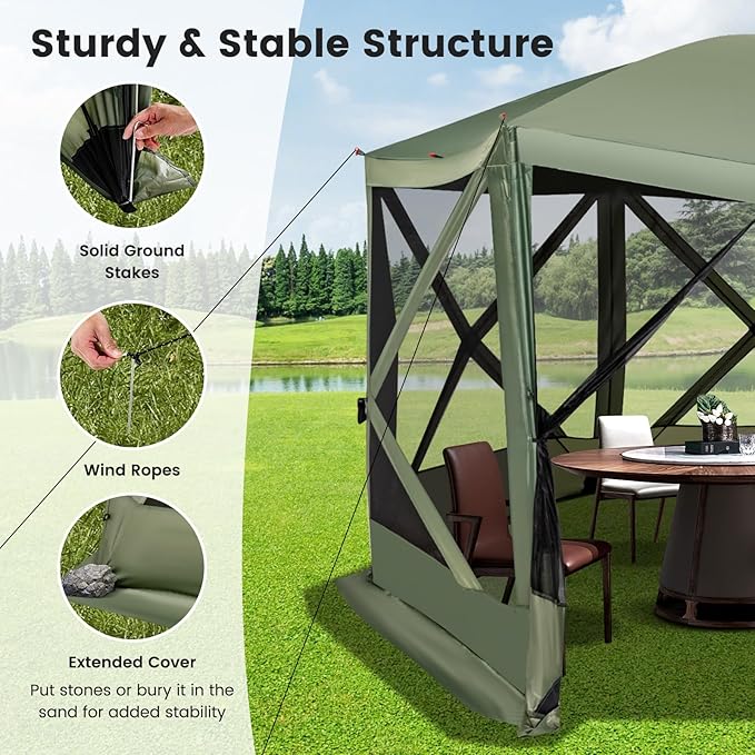 Tangkula 11.5x11.5 Ft Pop Up Gazebo with Netting, Portable Screen Tent with 6 Sided Mesh Walls, 2 Sunshade Cloths, Outdoor Instant Canopy Shelter with Carry Bag for Camping, Lawn, Backyard