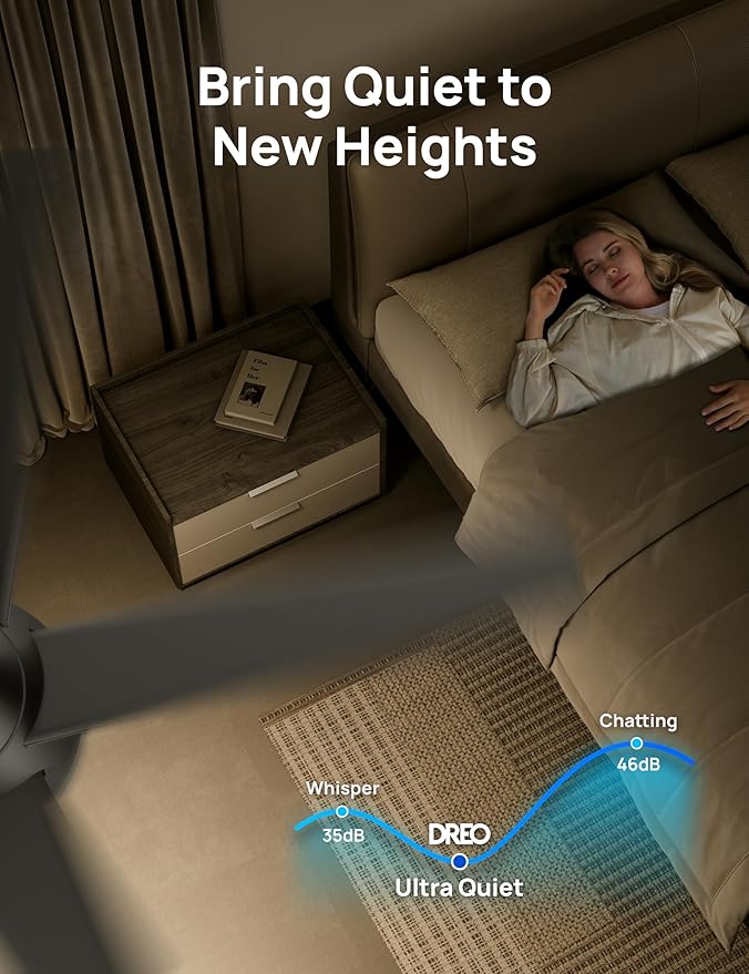 Dreo Ceiling Fans with Lights, 52 Inch, 6 Speeds, 5 Color Tones Dimmable LED, Quiet Reversible DC Motor, Remote, 8H Timer, Black Ceiling Fan for Bedroom, Living Room, Easy to Install