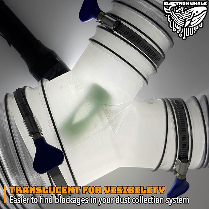 4" to 2-1/2" 2-Way Dust Collection Splitter Junction Fitting, Multi Port Fits Standard Hoses and Shop Vac Accessories, Dust Medusa, White Translucent