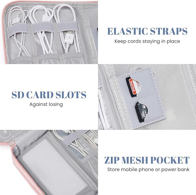 mygreen Electronic Bag Travel Cable Accessories Bag Waterproof Triple Layer Electronics Organizer Portable Storage Case for Cable, Cord, Charger, Phone, Adapter, Power Bank, Kindle, Hard Drives Gray