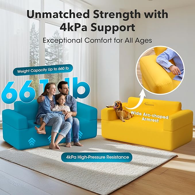 Inflatable Sofa Blow Up Sofa with Built-in Pump, Multifunctional Portable Air Couch for Camping, Inflatable Couch for Camping with Backrest Suitable for Home Outdoor and Guests (Blue)