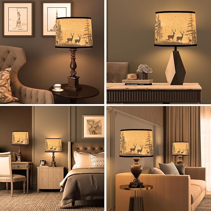 Lamp shades Set of 2, Fabric Deers Lampshades for Table Lamps, Floor Lamps, 11.6" Top x 12.6" Bottom x 9.8" High (Spider) Hand Crafted Replacement Lampshades,Lamp Shade Harp Holder Not Included