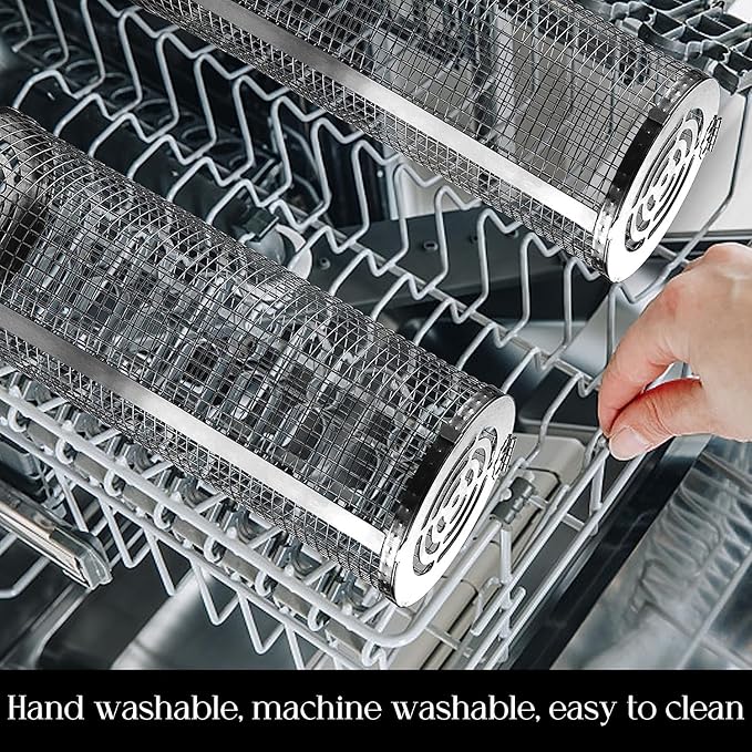 Rolling Grilling Baskets for Outdoor Grill Bbq Net Tube Round Mesh Barbecue Wire Cylinder Cage Picnic Must Haves Charbroil Yakitori Camping Campfire Cooking Basket Gear for Veggies Vegetable Fish Meat