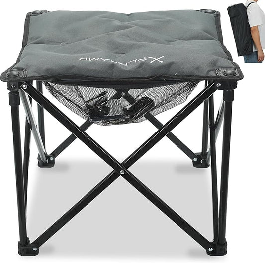 Padded Camping Stool, 18 Inch Oversized Camping Foot Rest, 500lb Camping Chairs Outdoor Footstool Portable Camping Ottoman for Camping Gardening Fishing w/Storage Net Carry Bag(1, DarkGreen)