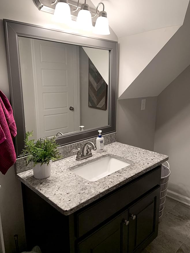 Frame My Mirror Grey Framed Mirror, 26" x 32" Mirror for Bathroom, Wood Frame, True Reflections Glass, Dark Grey Finish, Porter Design, Hangs Horizontally or Vertically, Made in USA