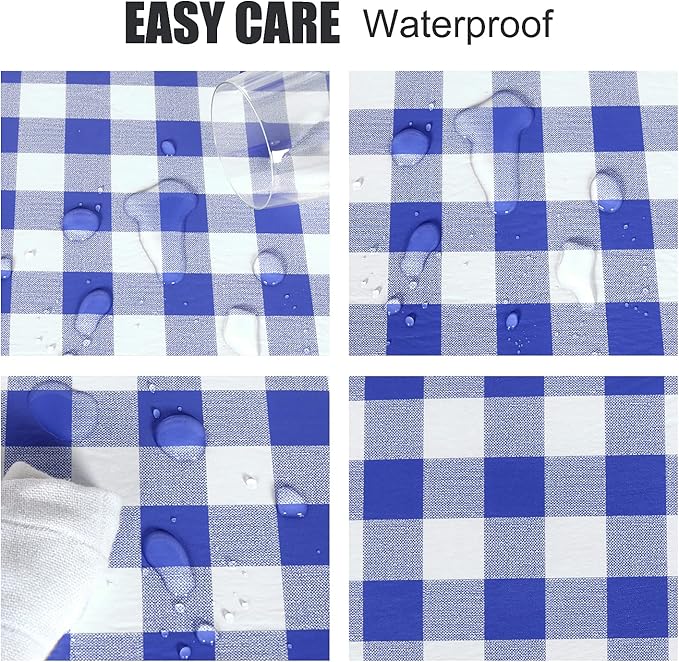 Fitable Blue Checkered Picnic Table Cover Waterproof Vinyl Fitted Table Cover Flannel Backing Outdoor Indoor Tablecloth 30"x96" for Picnic, Travel, Holiday, Party, Folding Table