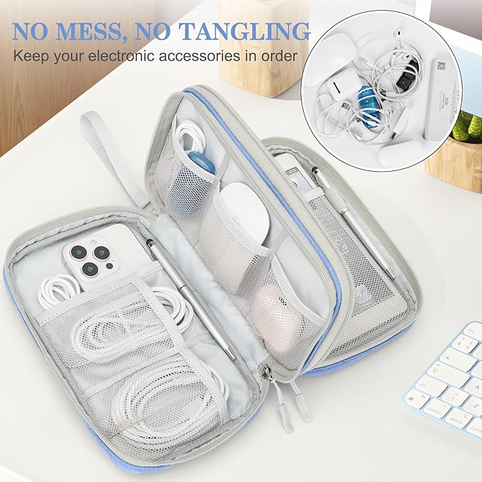 FYY Electronic Organizer, Large Travel Cable Organizer Bag Pouch Electronic Accessories Carry Case Portable Waterproof Double Layers All-in-One Storage Bag for Cable, Cord, Charger, Pattern Blue