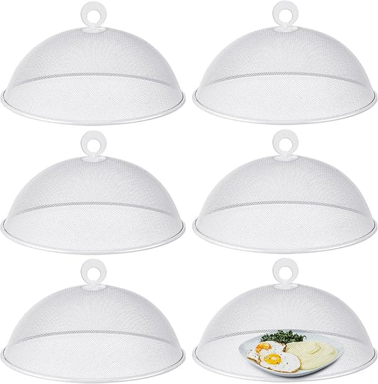 Gerrii 6 Pcs Metal Mesh Food Cover Outdoor Mesh Food Tents Dome Screen Plate Covers for Dinner Plates Reusable Fruit Fly Nets Picnic Umbrella for Table, BBQ, Camping, Party (White,14 Inch)