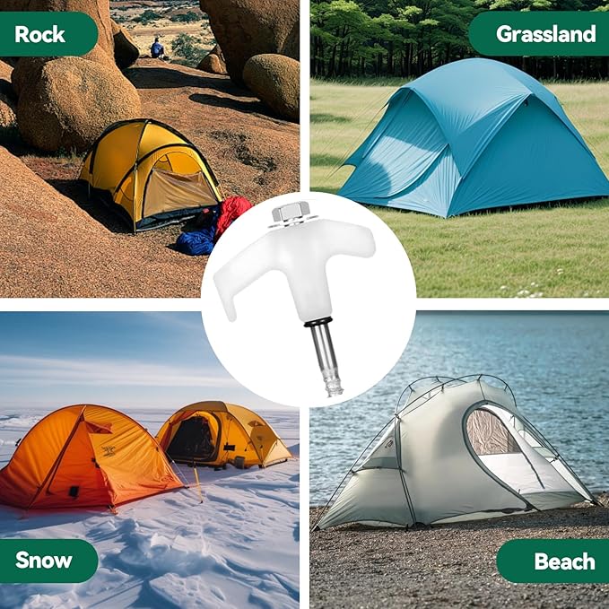 20 Pack 8" Screw in Tent Stakes for Drilling with Hex Heads - Heavy Duty Stainless Steel Tent Pegs/Nails/Spikes, Ground Anchors, Grow in Dark - for Camping, Grassland, Portable Box (White)