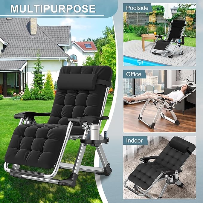 ABORON Zero Gravity Chair,Premium Outdoor Lawn Folding Lounge Chairs,Sturdy Adjustable Reclining Patio Chairs with Removable Cushion,Headrest & Tray