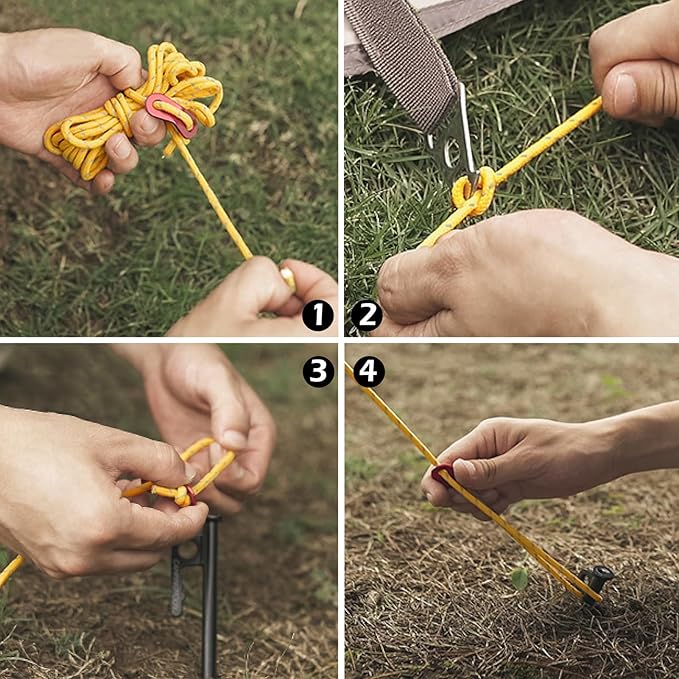 Azarxis Reflective Tent Guide Rope Lightweight Guy Line Cord with Aluminum Adjuster Guyline Tent Cord Tensioner for Camping Hiking Backpacking - Essential Survival Gear 13 Feet