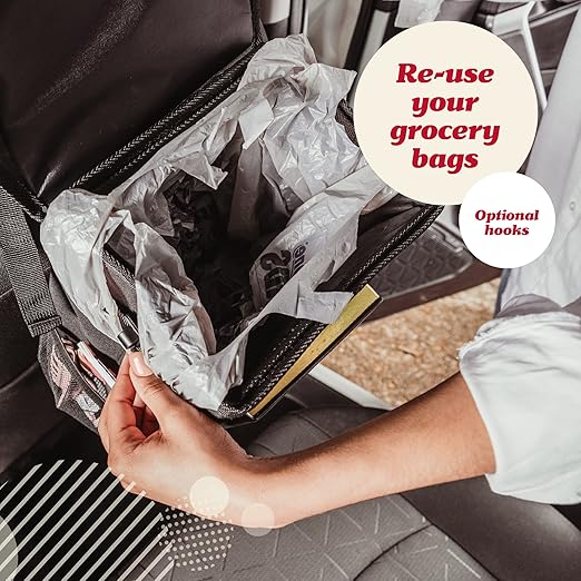 Lusso Gear Spill-Proof Car Trash Can (3.5 Gallon) - Easy to Clean Hanging Garbage Bin - Leak-Proof Lid, Removable Liner, Waterproof - Keeps Truck, SUV, Car, Minivan Clean & Odor Free (Gray)