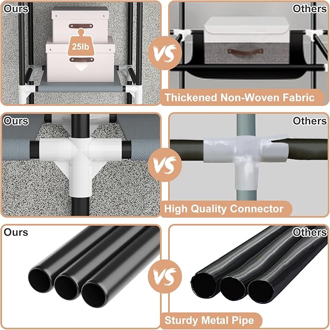 VTRIN Portable Closet Wardrobe for Hanging Clothes with 2 Hanging Rods and 8 Storage Organizer Shelves,Free Standing Clothes Rack with Cover Sturdy Large Wardrobe Closet for Bedroom,Printing