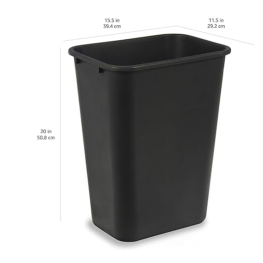 Amazon Basics Trash Can, Rectangular Commercial Office Wastebasket, 10 Gallon (Pack Of 1), Black (Previously AmazonCommercial brand)