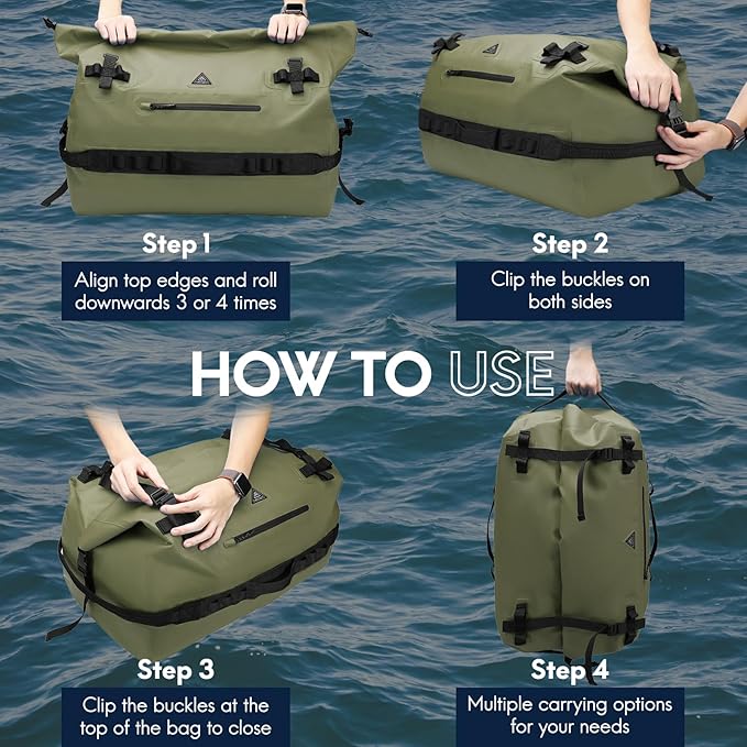 Haimont Large Waterproof Duffel Backpack Roll-Top Heavy Duty Dry Duffle Bag for Boating, Travel, Motorcycle, Kayaking, Camping, 60L