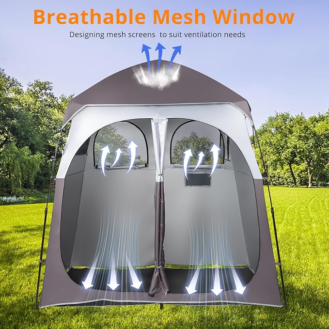VINGLI 2 Room Shower Tent, 7.5 FT Instant Pop Up Shelter with Carrying Bag, Privacy Changing Room Tent,Perfect for Portable Toilet, Camping, Dressing, Outdoor Indoor, Easy Set Up