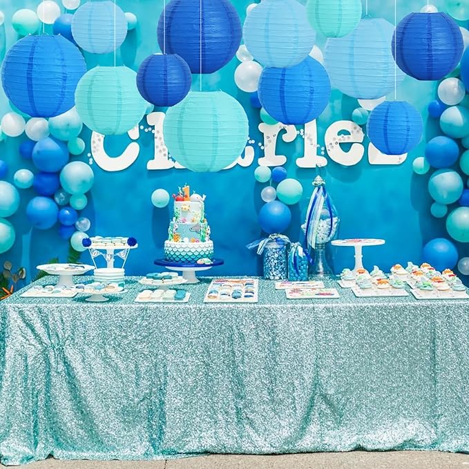 BEISHIDA 16 Pcs Sea Mix Paper Lanterns,Hanging Decorative Chinese Japanese Round Paper Lantern Lamp for Birthday Wedding Baby Bride Shower Home Party Decoration