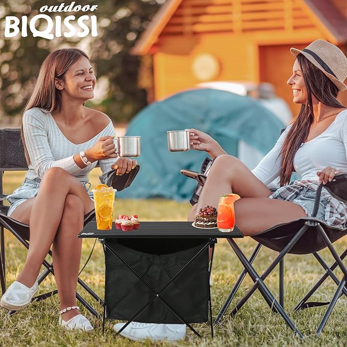 Folding Camping Table, Compact Ultralight Aluminum Design Portable Camping Table with with Storage Basket and Carring Bag for Camping Hiking BBQ Picnic Outdoor Cooking 22" Black