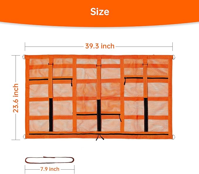 Kaskawise SUV Car Ceiling Cargo Net with Adhesive Straps,Double-Layer Mesh Car Roof Net Storage for Truck, Van,Travel Long Road Trip Camping Interior Accessories 39.3 X 23.6 Inch,Orange