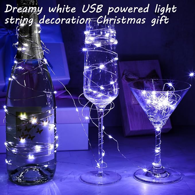 Macarrie 12 Pcs USB String Lights 33 ft 100 LED Fairy Lights Powered String for Christmas Indoor Outdoor Wedding Party Tree Home Festival Garden Decoration (Cool White)