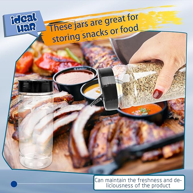 20 Pack 16 oz Plastic Spice Jars with Black Shaker Cap Reusable Seasoning Containers Jars with Shaker Lids Clear Empty Plastic Bottle for Storing Spice Seasoning Powders