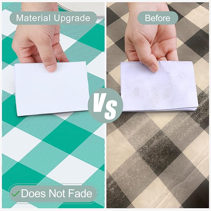 misaya Rectangle Waterproof Vinyl Table Cloth, Buffalo Flannel Backed Tablecloth, Wipeable Plastic Table Cover for Dinner, Kitchen, Outdoor (60" x 120", Green and White)