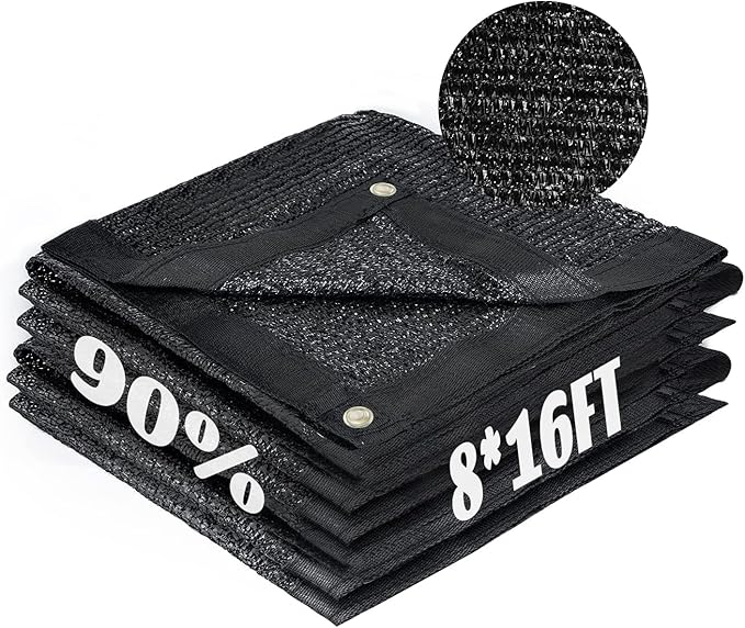 Cool Area 90% Sun Shade Cloth Mesh Tarp with Grommets for Plant Cover 8x16ft Patio Canopy Garden Pergola Blackhouse Car Barn Kennel Black