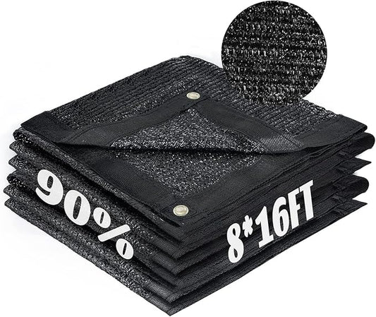 Cool Area 90% Sun Shade Cloth Mesh Tarp with Grommets for Plant Cover 8x16ft Patio Canopy Garden Pergola Blackhouse Car Barn Kennel Black