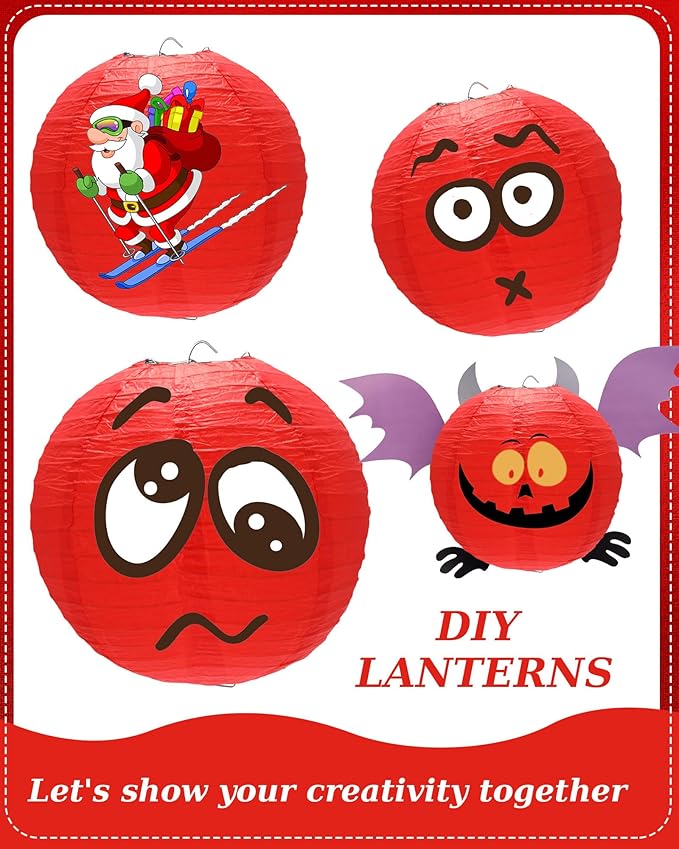 Treela 48 Pcs Paper Lanterns Party Decorations Chinese Round Paper Lanterns 4/6/8/10 Inch Asian Hanging Lamps Decorative for Birthday Party Supplies(Red)