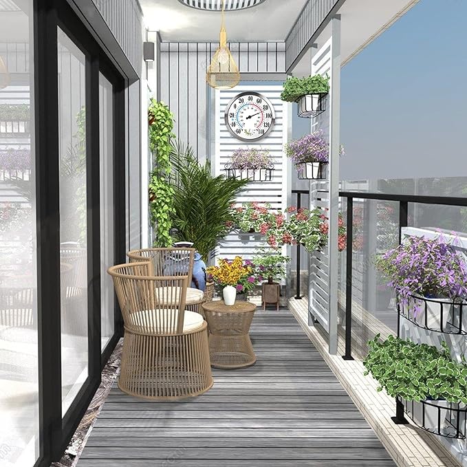 12" Outdoor Thermometer Large Numbers - Decorative Outdoor Thermometers for Patio, Wall Thermometer Hygrometer with Stainless Steel Enclosure, Battery Free Indoor Outdoor Thermometer Hanging