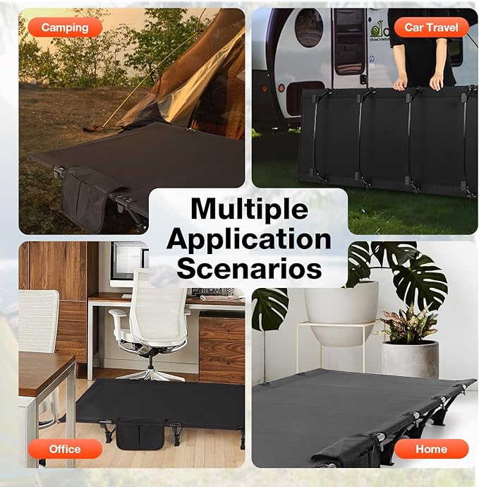 FAHKNS Lightweight Camping Cot, Ultralight Folding Bed for Camping, Hiking, Travel, Portable Compact for Outdoor Travel， Black