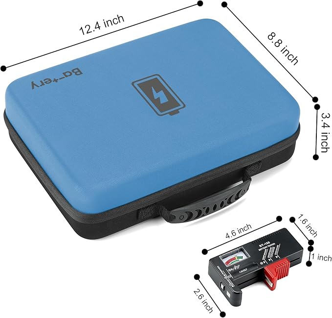 MOSLA Waterproof Battery Organizer Storage Case with Tester BT-168 - AA, AAA, C, D, 9V(Blue&Black)