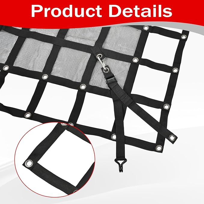 Heavy Duty 120" x 144" Truck Bed Cargo Net with Adjustable Cam Buckles & S-Hooks & Cross Strap,10' x 12' Cargo Net with 1500LBS Capacity for Pickup Truck Bed Trailer SUV Jeeps