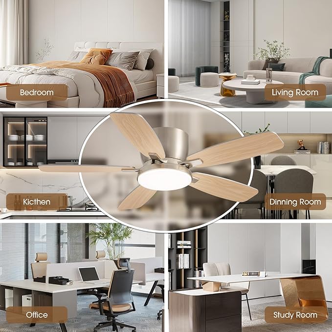 Ceiling Fans with Lights, 44" Low Profile Ceiling Fan with Light Remote Control, 6 Speed 35dB Ultra Quiet Smart Ceiling Fan with Reversible DC Motor, Dimmable 3CCT LED for Bedroom/Living Room