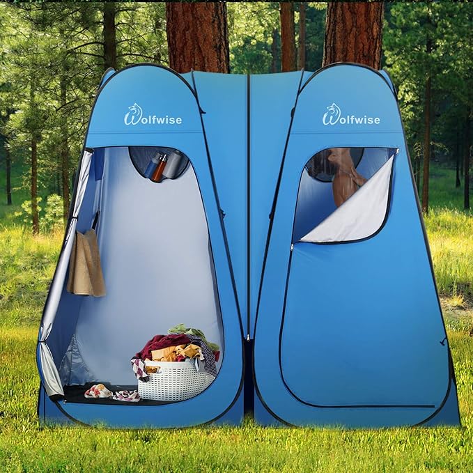 WolfWise 2 Room Pop Up Shower Privacy Tent Dressing Room Sun Shelter for Outdoor Camp Toilet Camping Biking Fishing