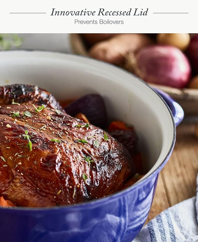 Merten & Storck 7QT Round Dutch Oven Casserole Pot with Lid, European Crafted Enameled Iron Stockpot, Induction & All Cooktops, Braising, Stews, Roasting, Slow Cooking, Sourdough, Cobalt Blue