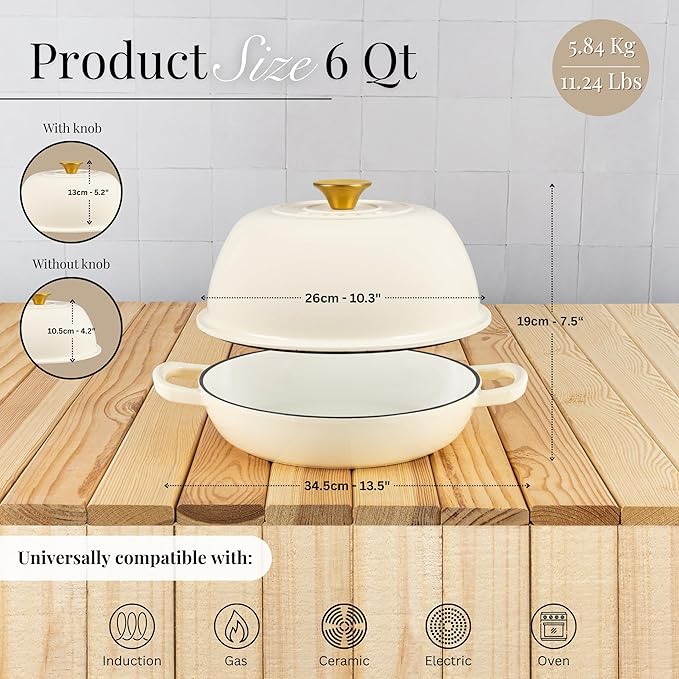 Enamelled Cast Iron Dutch Oven For Bread Baking – Dutch Oven Pot For Sourdough Bread Baking – Cast Iron Bread Pot – Dark Blue, 6 Quarts, 26cm – by Nuovva