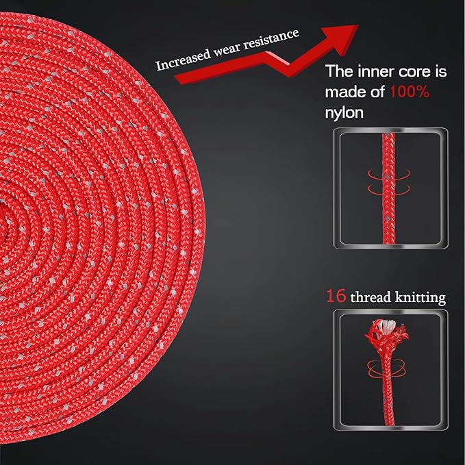 HIKEMAN 50m Reflective Guyline Solid Braid Nylon Camping Rope with Aluminum Adjuster Cord Tensioner Tent Accessory for Outdoor Travel,Hiking,Backpacking and Water Activities (Yellow, 5mm)