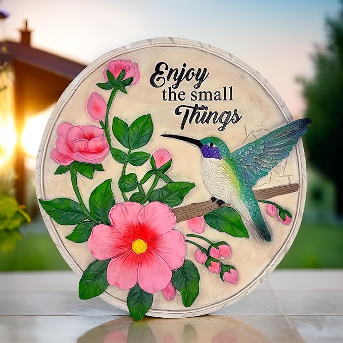 Elegant Resin Stepping Stone, Outdoor Garden Pathway Decoration (Enjoy The Small Things Hummingbird Stepping Stone, 9.5" Decorative Garden Appreciation Gift)
