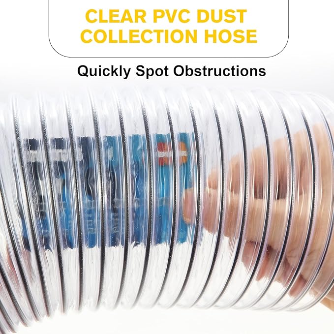 2-1/2"x10'Dust Collection Hose(Black Wire),2 1/2 Inch Dust Collection Tube with 304 Stainless Steel Hose Clamps,PVC 2.5 Collector Flexible Tube- Puncture Resistant