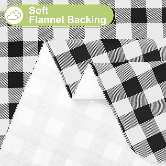 Smiry Rectangle Table Cloth, Waterproof Vinyl Tablecloths with Flannel Backing, Wipeable Buffalo Plaid Table Cover for Dining, Indoor and Outdoor (Black & White, 60"x84")