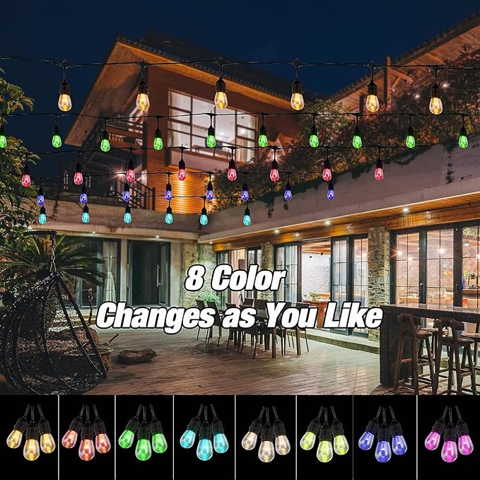 Auroraworld Outdoor String Lights, 24FT Color Changing Patio Lights Outdoor for Patio