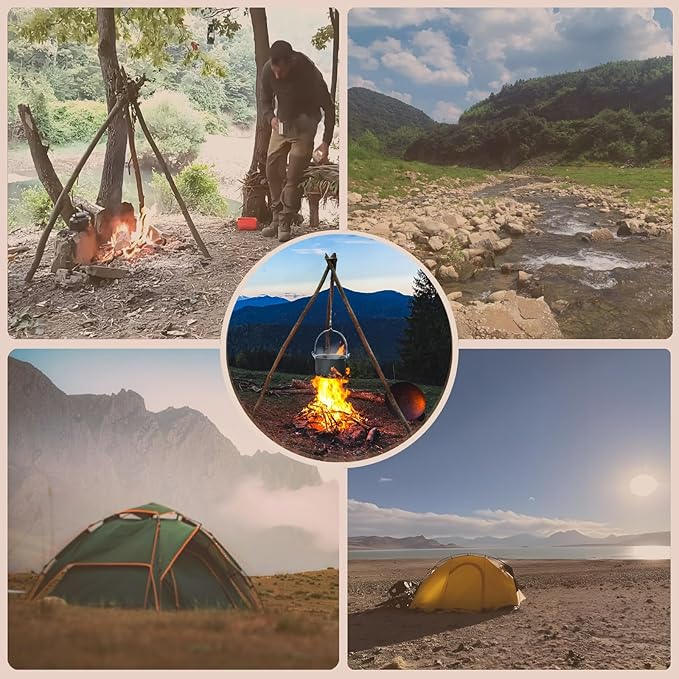 Camping Tripod Board, Turn Branches Into Stainless Steel Campfire Support Plate With Adjustable Chain For Hanging Cookware Perfect Portable Camping Gear Accessories For Outdoor Cooking(1pcs)