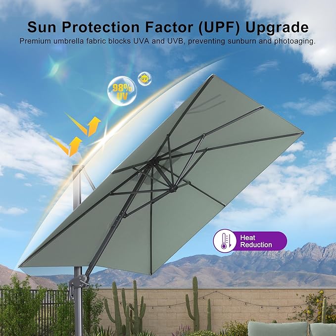 PURPLE LEAF 8 FT Cantilever Patio Umbrella Outdoor Aluminum Offset Square Umbrella with 3 Years Fade Resistance Recycled Fabric and 360-degree Rotation for Deck Pool Garden, Mint Green